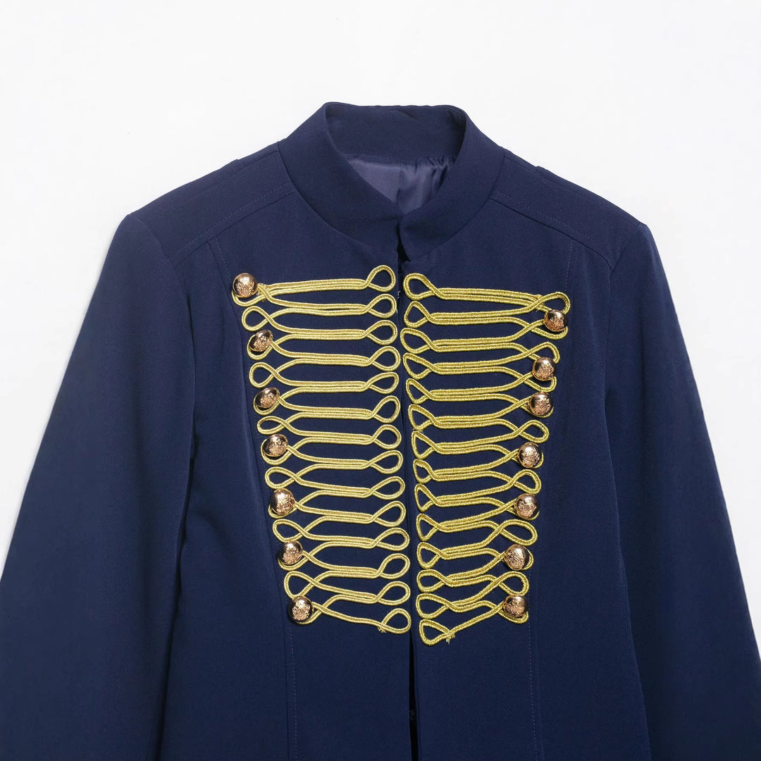 Damen Gala-Militärblazer im Parade‑Stil mit Kordelbesatz und Stehkragen Drune