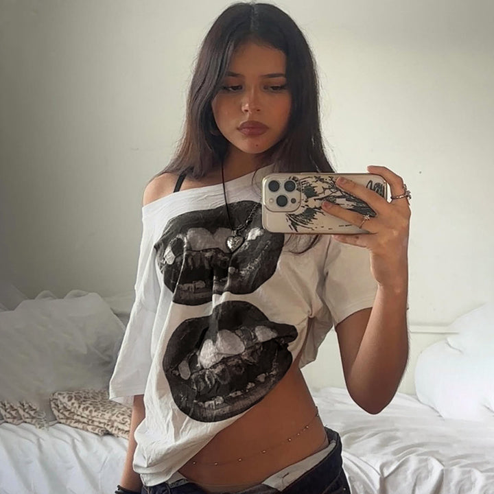 Damen T-Shirt mit glitzerndem Kreuzdesign und lässigem Schnitt Drune