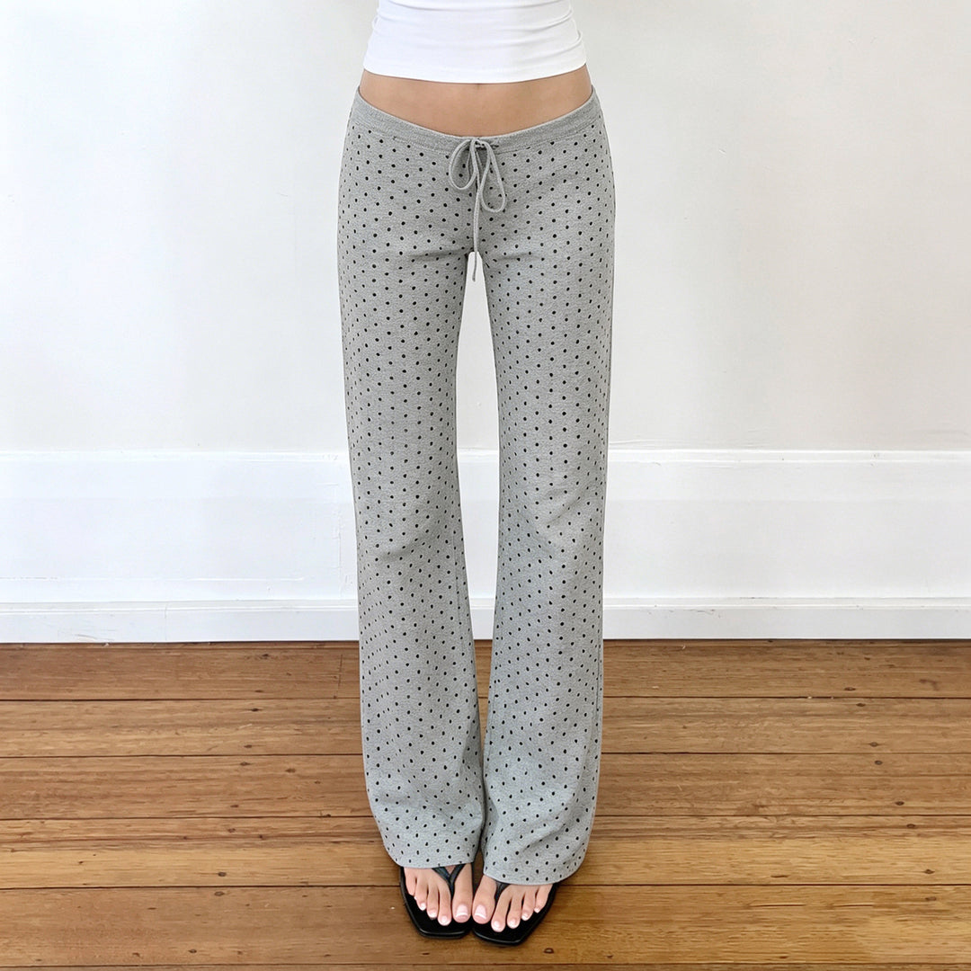 Damen nan gemütliche Highwaist-Loungehose mit weitem Schlag, elastischem Komfortbund, Kordelzug und dezentem Punkte-Print Drune