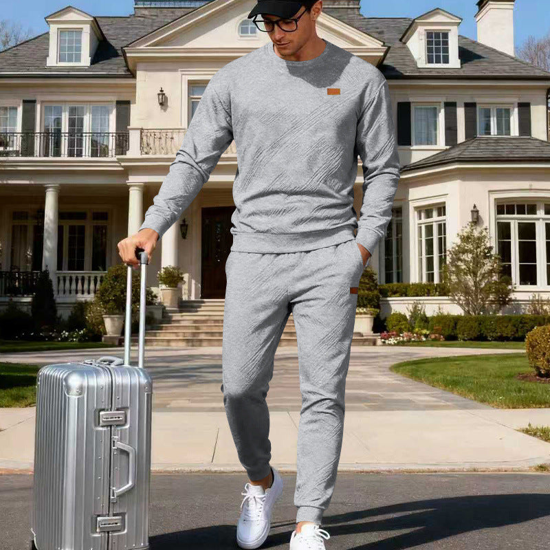 Herren Feinstrukturiertes Lounge-Set mit Rundhals-Pullover & schmaler Jogginghose Drune