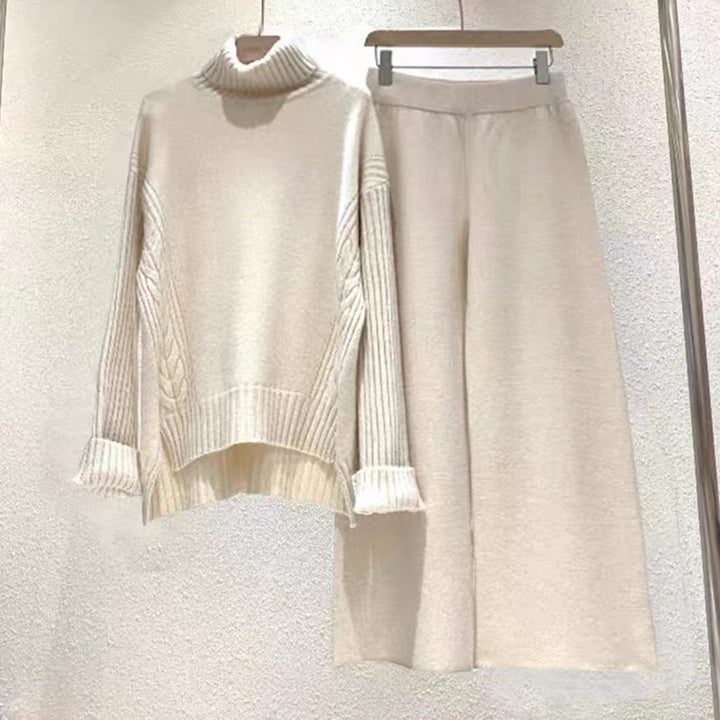 Damen modisches Strickset mit hohem Kragen und weitem Bein Drune