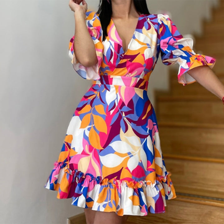 Damen Verspieltes Minikleid mit voluminösen Puffärmeln und Rüschen Drune