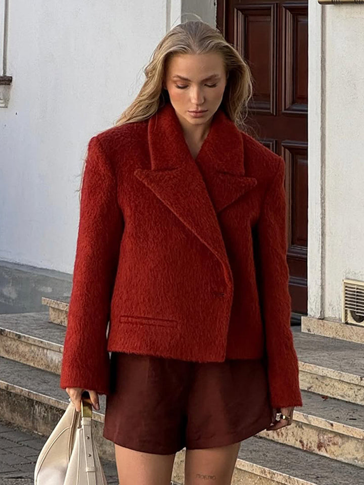 Damen Kurzboxy Kunstpelz‑Jacke mit breitem Revers und strukturierter Felloptik Drune