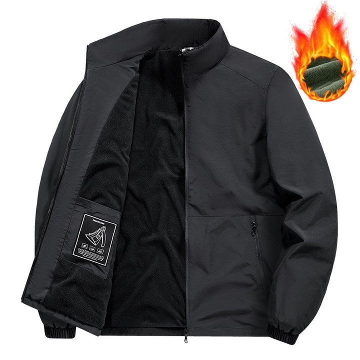 Herren Fleecegefütterte Windjacke mit Stehkragen, Thermofutter & verdeckten Reißverschlusstaschen Drune