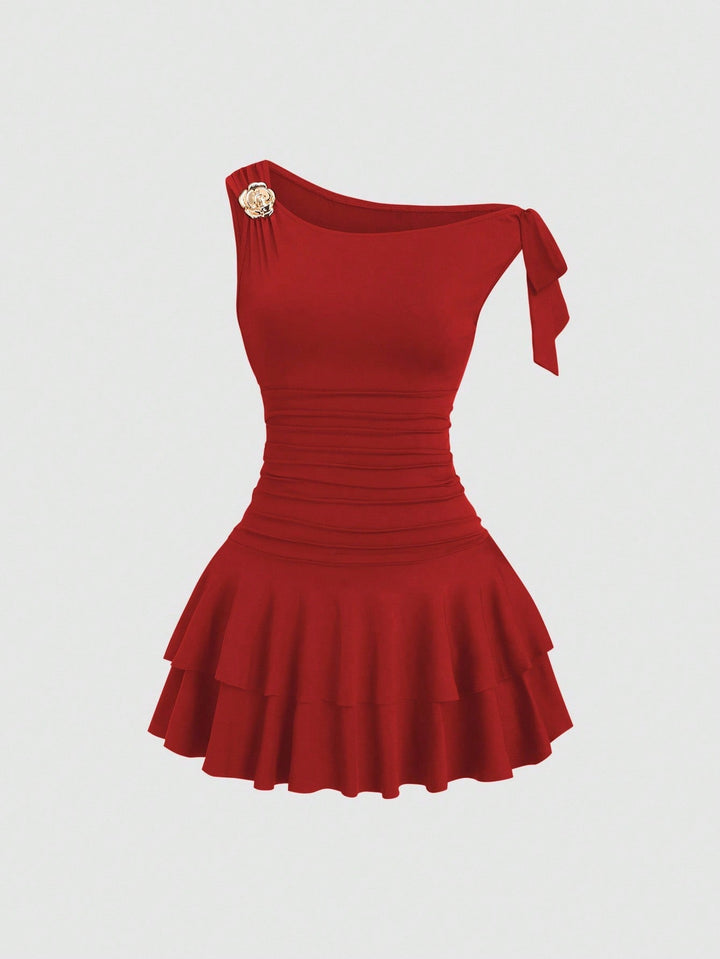 Damen elegantes Wickelkleid mit asymmetrischem Saum und raffiniertem Kordelzug Drune