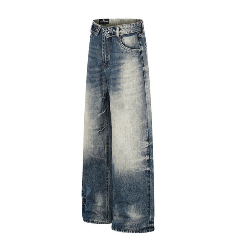 Damen Weite hochgeschnittene Jeanshose im Palazzo‑Schnitt mit Used‑Waschung Drune