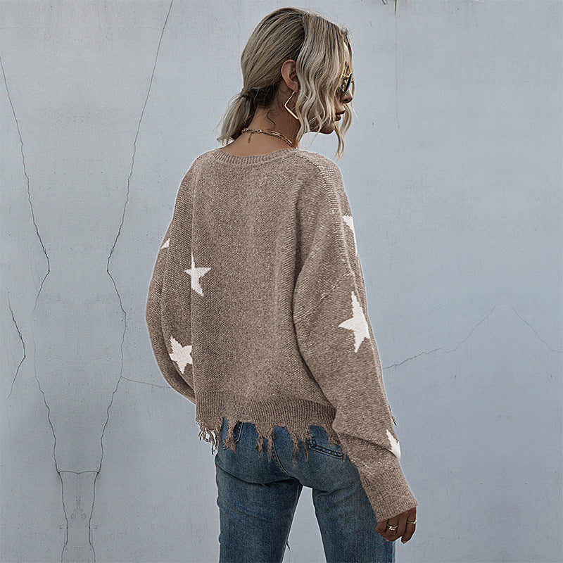 Damen Lässiger Oversized Pullover mit Sternen Drune