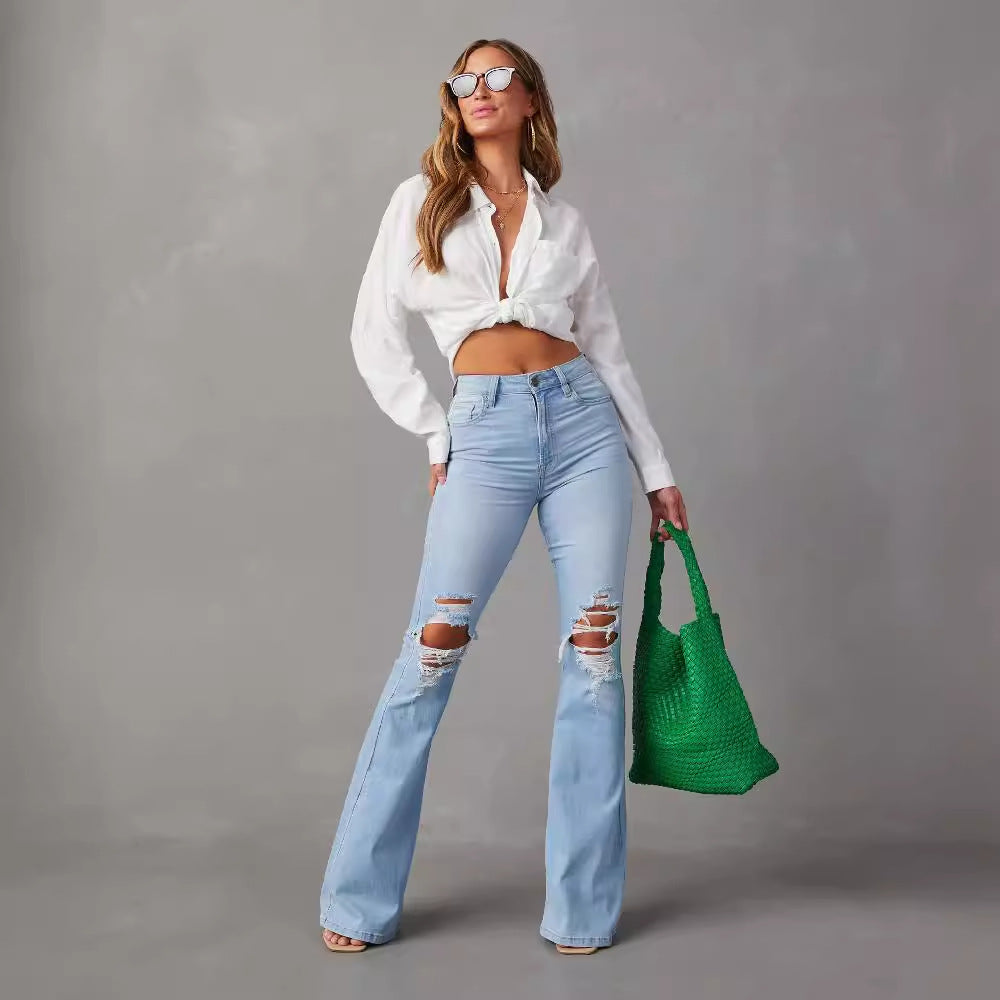 Damen Flared Jeans mit trendigem Destroyed-Effekt Drune