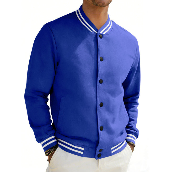 Herren Varsity-Bomberjacke aus Sweat mit gestreiftem Rippkragen Drune
