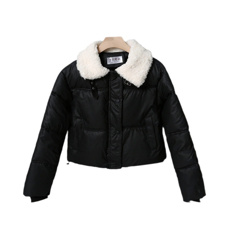 Damen nan kurze gesteppte Winterjacke mit Teddykragen, wattierter Isolierung und verdecktem Druckknopfverschluss Drune