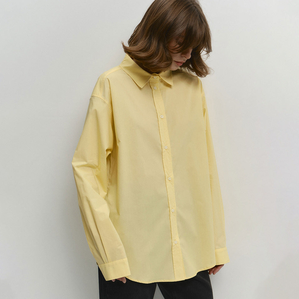 Damen lässige Oversized-Bluse aus hochwertiger Baumwolle mit klassischem Kragen Drune