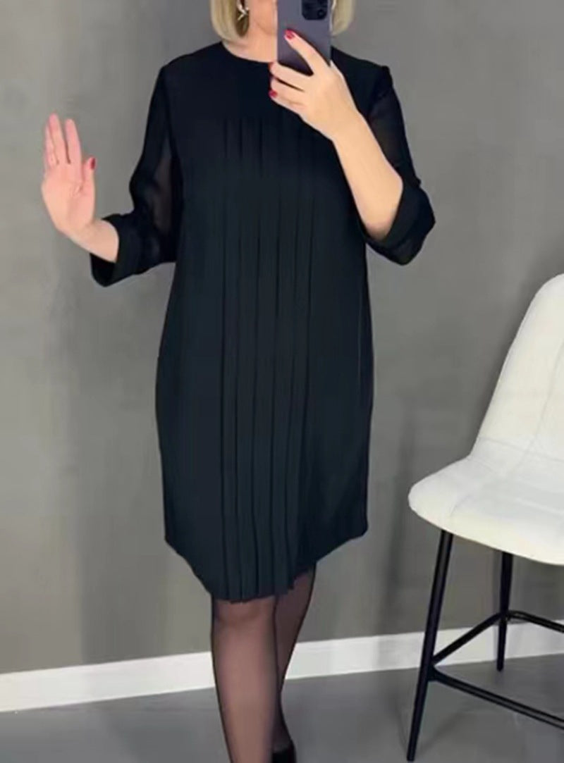 Damen elegantes Rüschenkleid mit transparenten Ärmeln Drune