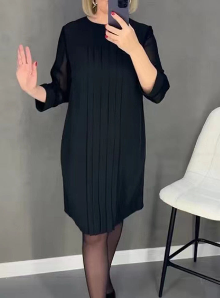 Damen elegantes Rüschenkleid mit transparenten Ärmeln Drune