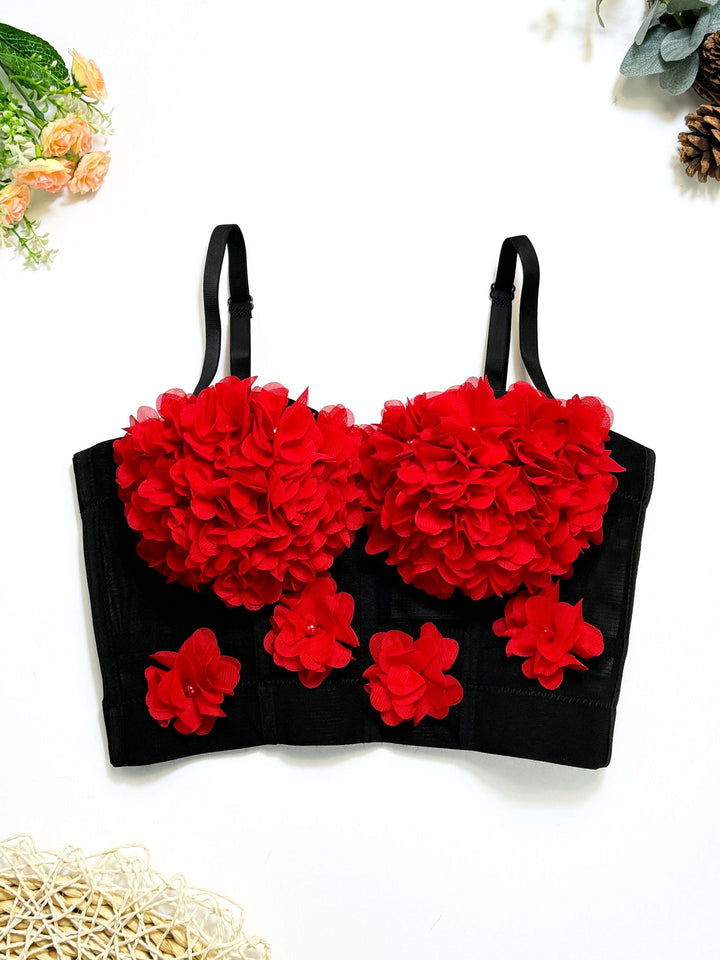 Damen Elegante Korsage mit floralen Spitzenapplikationen Drune