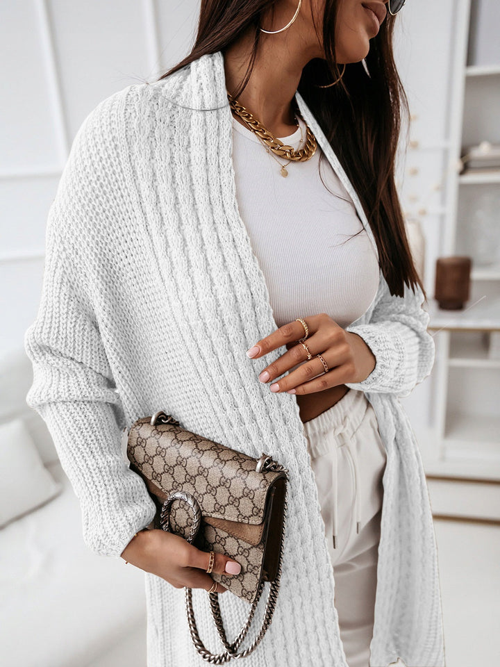 Drune | Langarm-Strickjacke Wollstrick Lockere Passform Offene Vorderseite Gerippte Struktur