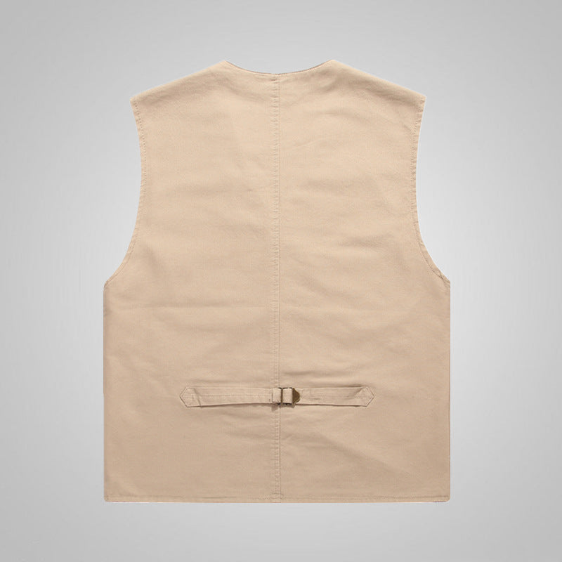 Herren Canvas-Utilityweste aus Baumwolle mit aufgesetzten Taschen und gestreiftem Innenfutter Drune