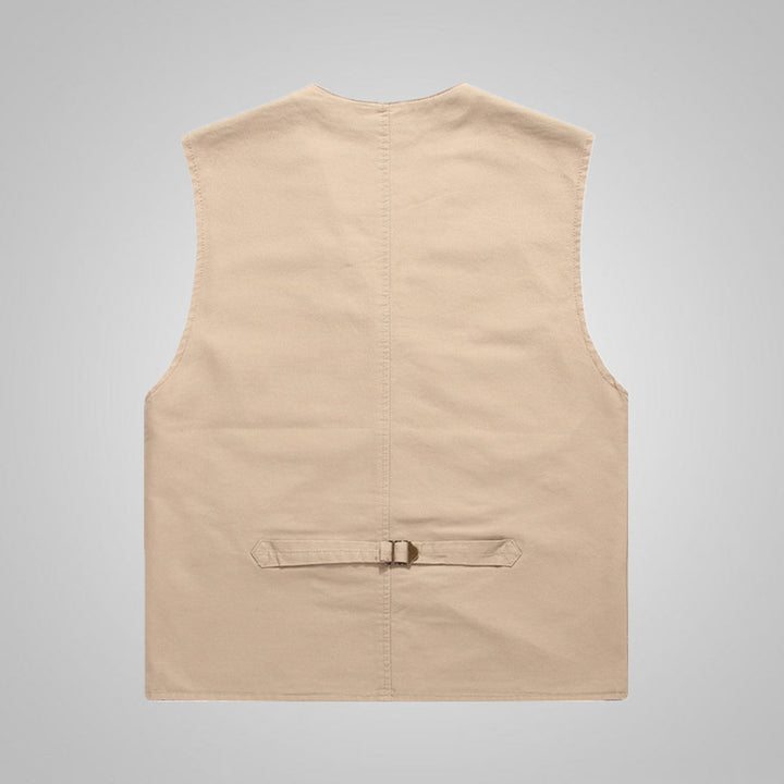 Herren Canvas-Utilityweste aus Baumwolle mit aufgesetzten Taschen und gestreiftem Innenfutter Drune
