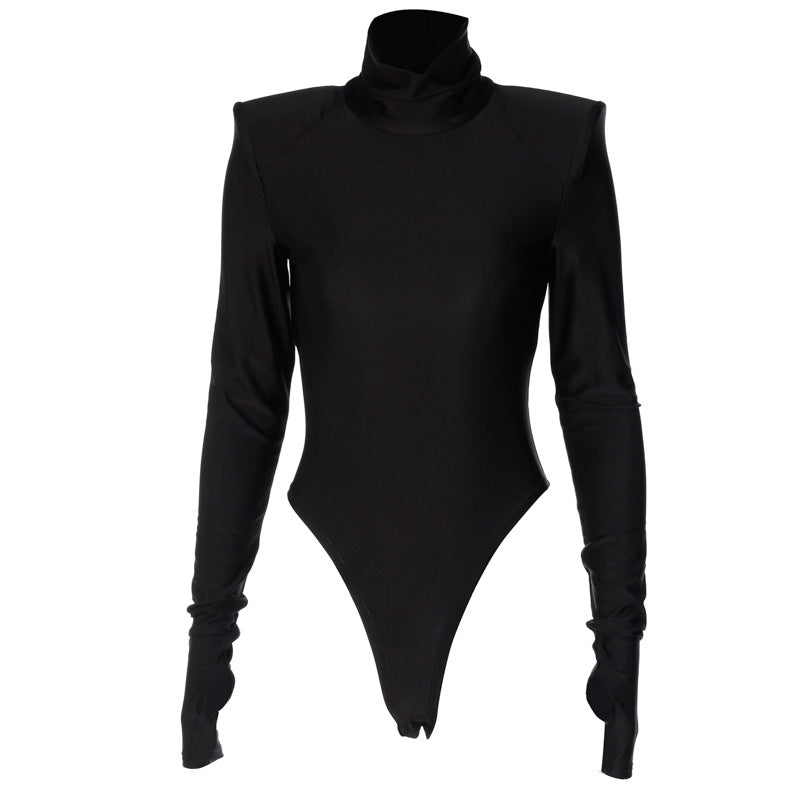 Damen Langarm-Bodysuit mit hohem Kragen und eleganten Raffungen Drune