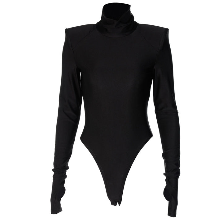 Damen Langarm-Bodysuit mit hohem Kragen und eleganten Raffungen Drune