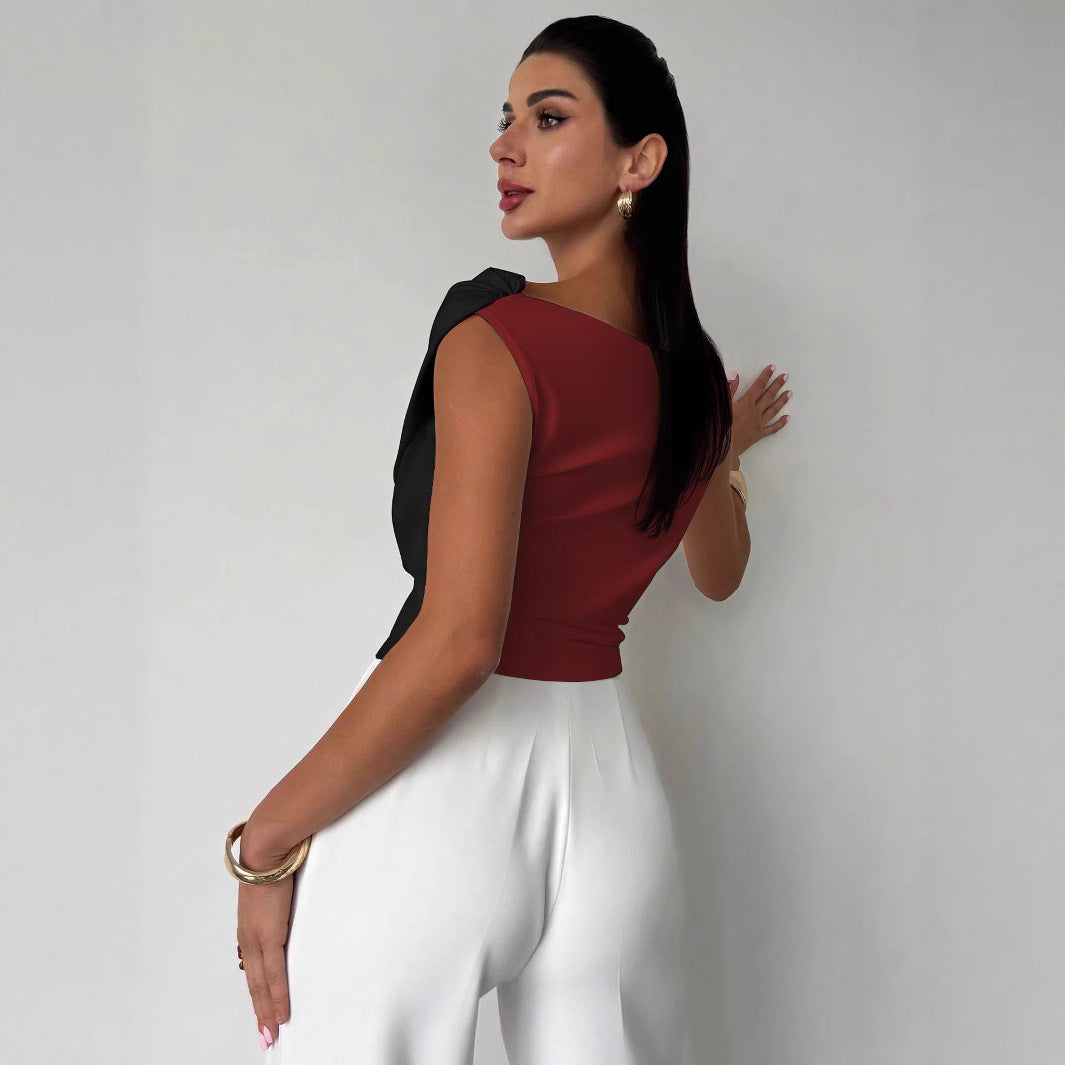 Damen nan elegantes asymmetrisches Drapiertop mit überkreuzter Vorderpartie und figurbetonter Taille Drune