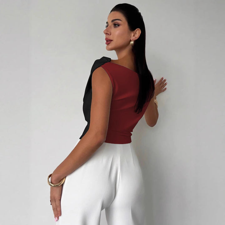 Damen nan elegantes asymmetrisches Drapiertop mit überkreuzter Vorderpartie und figurbetonter Taille Drune