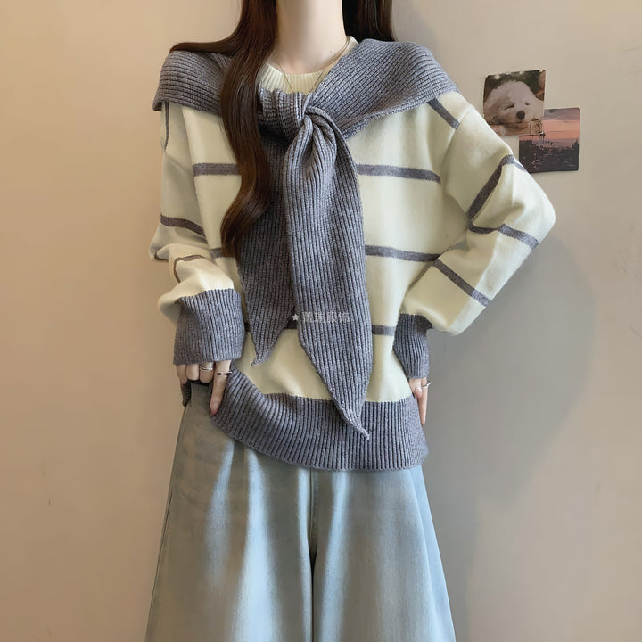 Damen lässiger Pullover mit Bindegürtel Drune