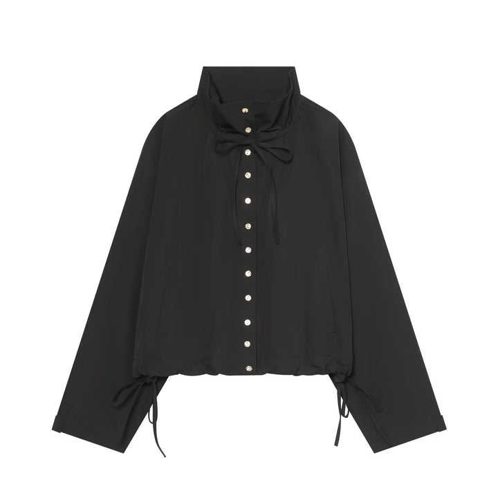 Damen Kurzer Cropped-Blouson mit hohem Stehkragen, Knopfleiste und Tunnelzugsaum Drune