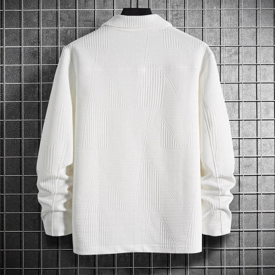 Herren nan strukturierte Shirtjacke im Patchwork-Relief mit Hemdkragen Drune