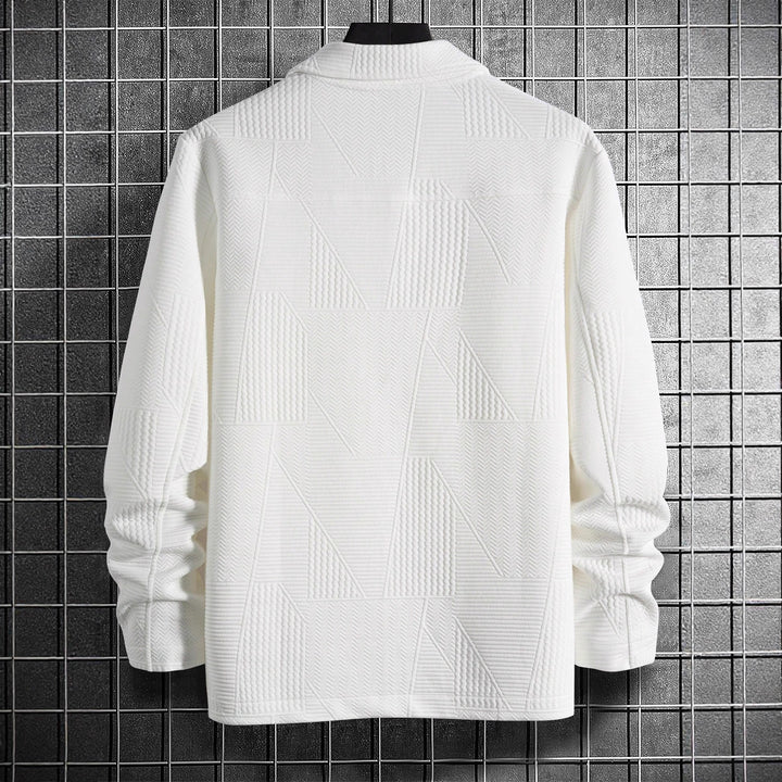 Herren nan strukturierte Shirtjacke im Patchwork-Relief mit Hemdkragen Drune