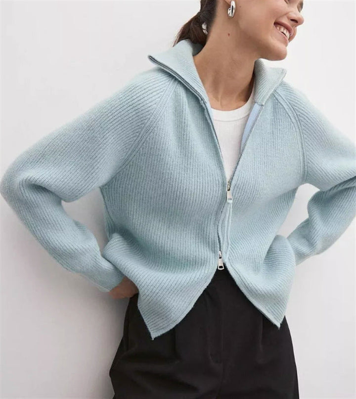Damen Strickjacke mit hohem Kragen und Reißverschluss Drune