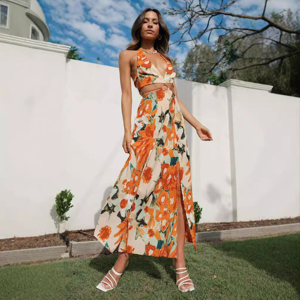 Damen Maxi-Kleid mit tiefem V-Ausschnitt und Raffung Drune