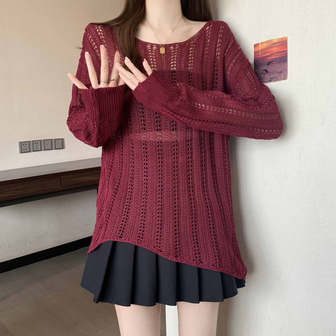 Damen luftiger Strickpullover mit offenen Maschen und lässigem Schnitt Drune