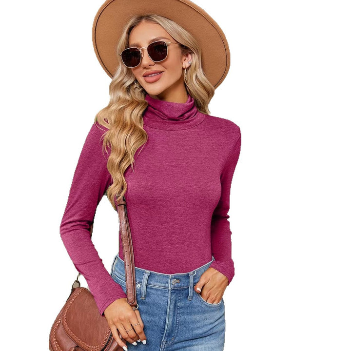 Damen Figurnahe Stretch-Jersey Rollkragenoberteil mit langem Arm Drune