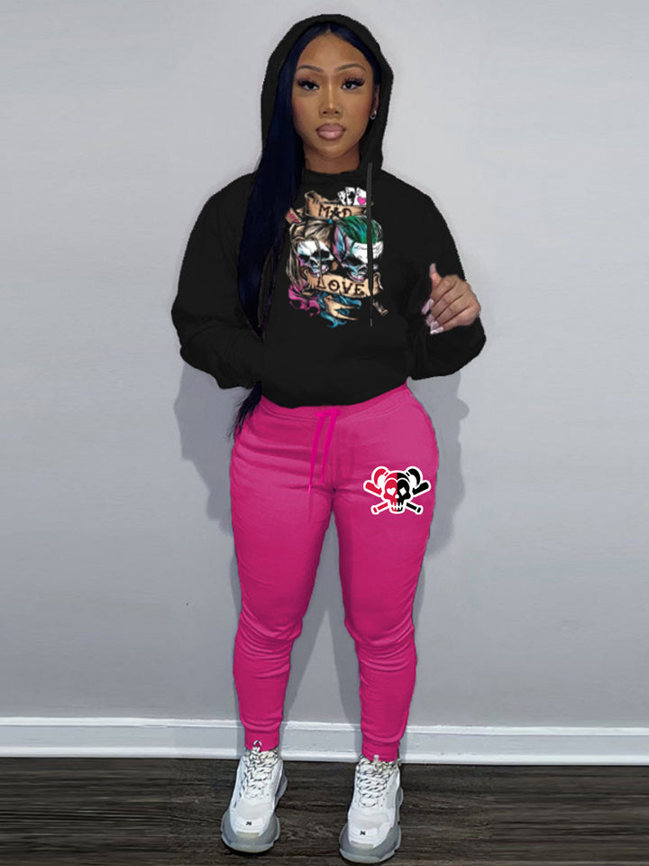 Damen Hoodie und Jogginghose Set mit einzigartigem Totenkopf-Design Drune