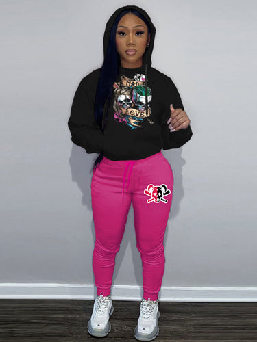 Damen Hoodie und Jogginghose Set mit einzigartigem Totenkopf-Design Drune