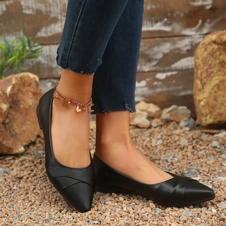 Damen elegante Ballerinas mit raffiniertem Lederoberteil Drune