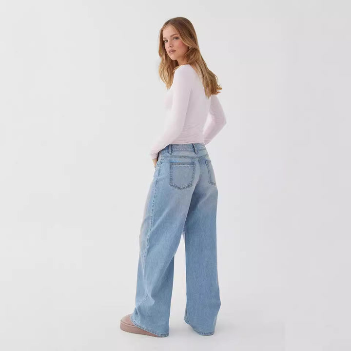 Damen nan weites Denim Hosenmodell mit tiefem Bund und weitem Schlag Drune