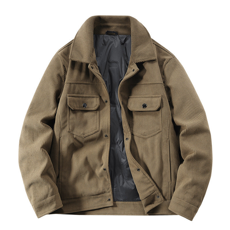 Herren Kordjacke mit gestepptem Innenfutter, zwei Brusttaschen und Druckknopfverschluss Drune