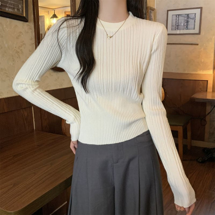 Damen feiner Rippstrickpullover mit verlängerten Ärmeln Drune