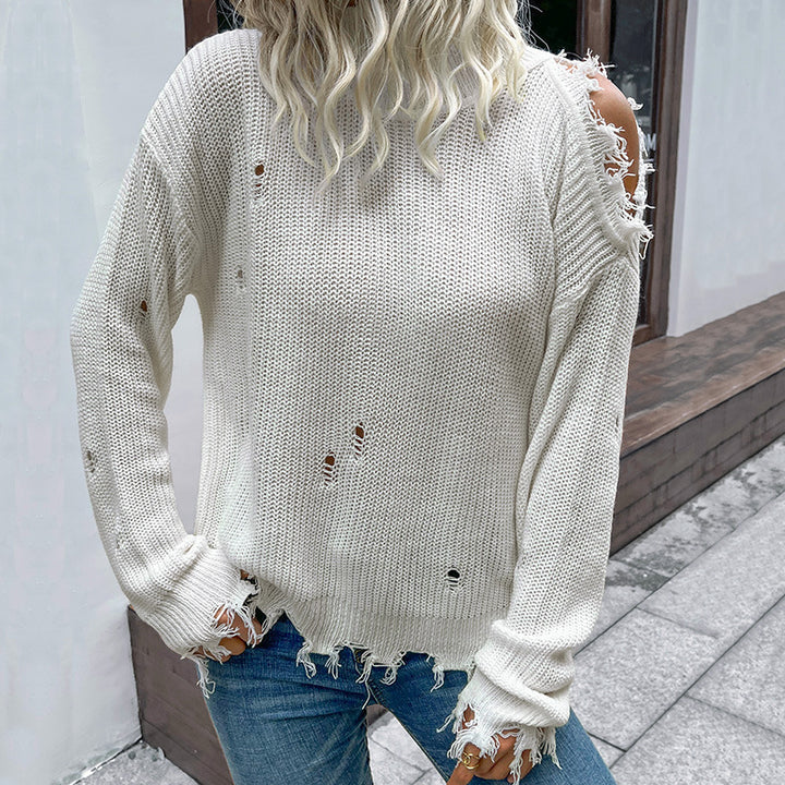 Damen Lässiger Oversized Pullover mit Lochdetails Drune