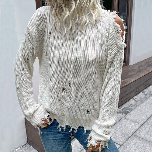 Damen Lässiger Oversized Pullover mit Lochdetails Drune