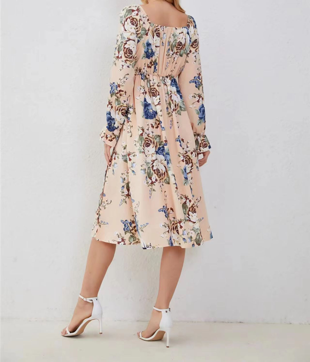 Damen Midi-Kleid mit floralem Muster und seitlichen Schlitzen Drune