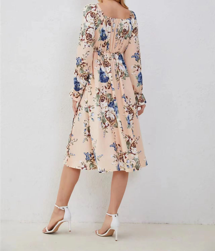 Damen Midi-Kleid mit floralem Muster und seitlichen Schlitzen Drune
