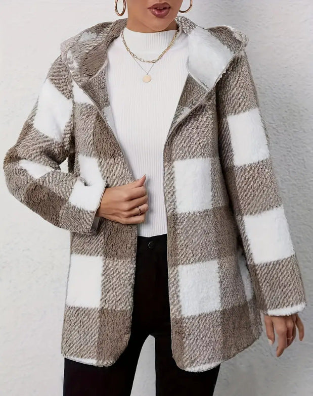 Damen Teddyjacke im modernen Karomuster Drune