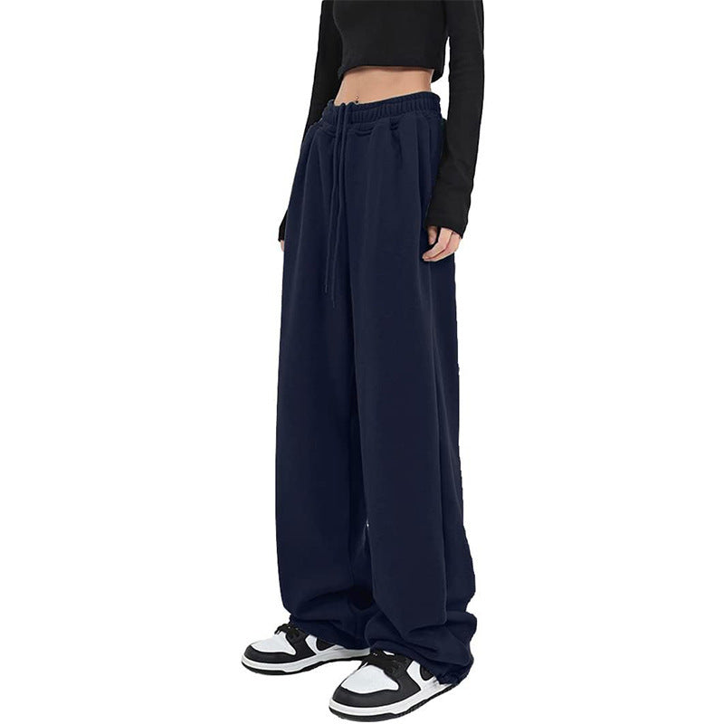 Damen nan locker fallende Sweatpants mit extra weitem Bein, hohem Bund und Kordelzug Drune
