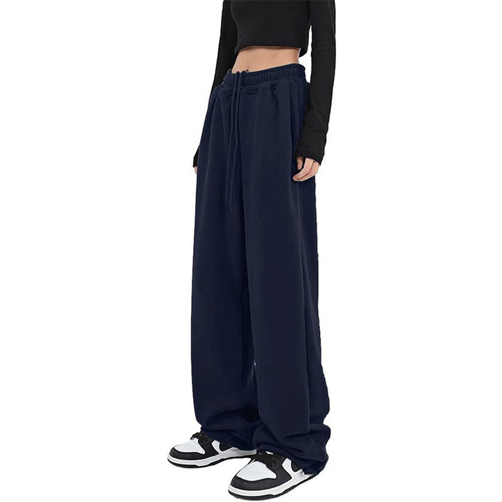 Damen nan locker fallende Sweatpants mit extra weitem Bein, hohem Bund und Kordelzug Drune