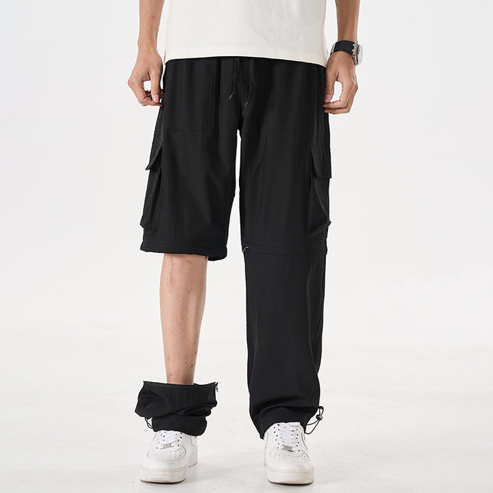 Herren wandelbare Cargo-Zip-Hose mit abnehmbaren Oberschenkeln, großformatigen Pattentaschen und elastischem Kordelbund Drune