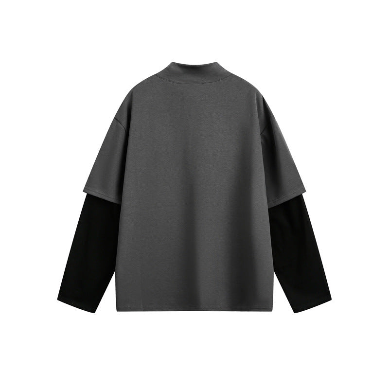 Unisex Oversize-Lagen-Langarmshirt mit integriertem Einsatz und Stehkragen Drune