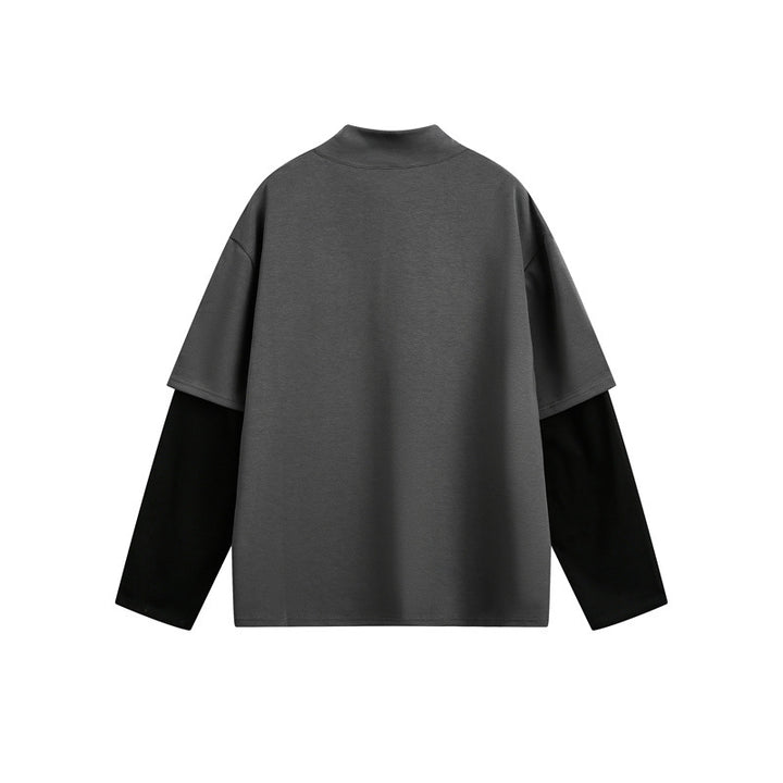 Unisex Oversize-Lagen-Langarmshirt mit integriertem Einsatz und Stehkragen Drune