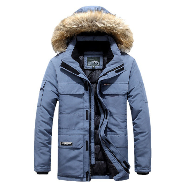 Herren Winterparka mit Kapuze, Kunstfellbesatz und multifunktionalen Außentaschen Drune